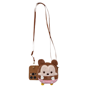 棕色毛绒米妮零钱卡包适用苹果16promax手机壳iphone17pro斜挎13挂绳12卡通11/16pro绒布14新款15pro保护壳xs