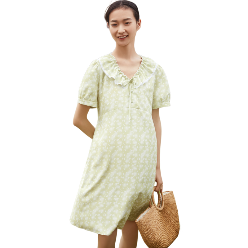快乐屋V领小碎花孕妇连衣裙夏季