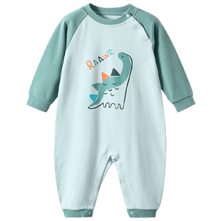 男童连体睡衣儿童春秋纯棉宝宝家居服恐龙护肚小童连体衣薄款春季