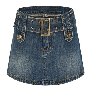 Go Girl Go  美式复古宽腰带超短裙包臀牛仔半身裙女夏防走光裙裤