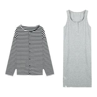 婧麒孕妇连衣裙2026新款春装套装时尚条纹宽松上衣背心高级感春季