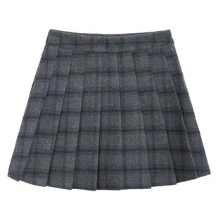 紫涵高腰格纹百褶a字裙短裙女冬季新款甜美学院风半身裙子小个子