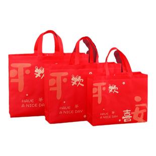 红色喜庆袋子欢喜兔中秋月饼礼品无纺布覆膜手提袋高端服装店环保