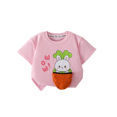 洛米兔卡通可爱风宝宝短袖T恤男女童纯棉立体动物拉链包包T恤多色