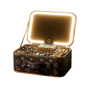 高端手提化妆包女2025新款便携旅行带镜子补光灯高级大容量化妆箱