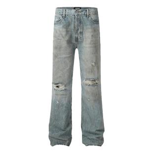 【白敬亭同款】IREX夏天AC脏脏裤做旧染色破洞牛仔裤男女款直筒裤