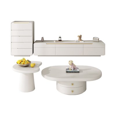 简约奶油风全实木电视柜茶几