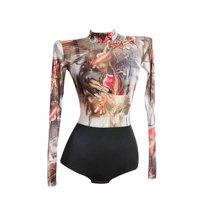 又见梵羽夏季拉丁舞服高领透视全网纱上衣性感连体衣舞蹈上衣BY52