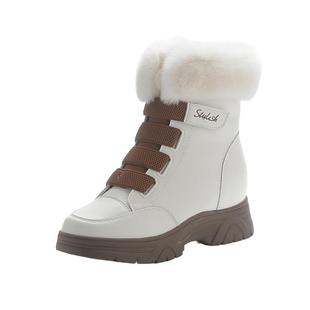 真皮雪地靴女兔毛休闲短靴显瘦内增高女鞋中筒马丁靴秋冬新款棉靴