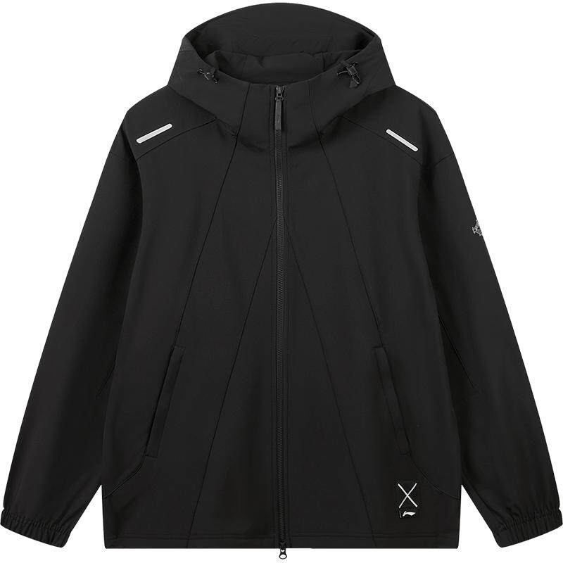 李宁防泼水宽松连帽男运动风衣