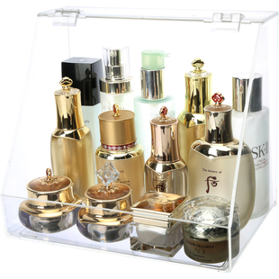 防尘化妆品收纳盒透明翻盖亚克力收纳架口红首饰香水盒桌面整理盒