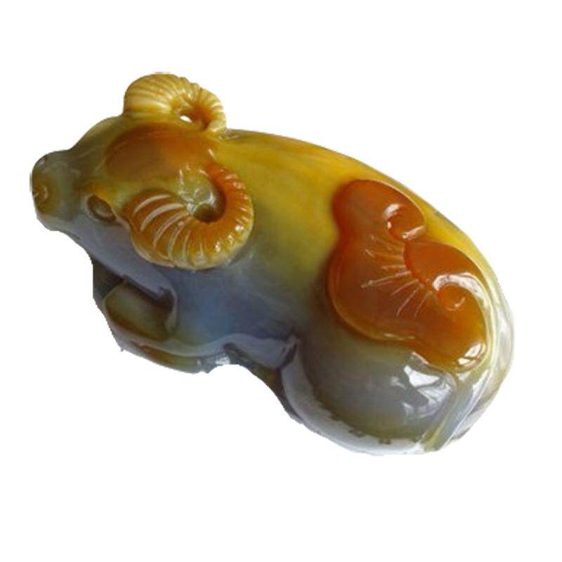 水玉冰魄天然玛瑙红牛摆件实物