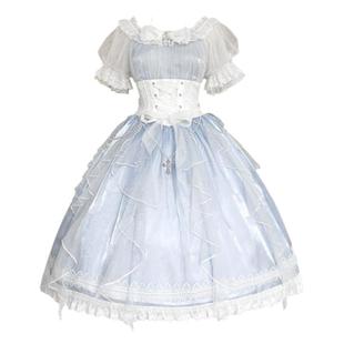 原创【人鱼之泪】cla系Lolita 短袖op 浅色优雅华丽款纱蕾丝 预