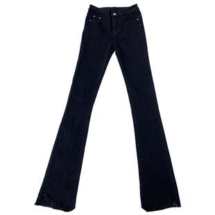 petty Elsa加长微喇叭裤牛仔裤女裤2025春新韩版显瘦高腰紧身黑色