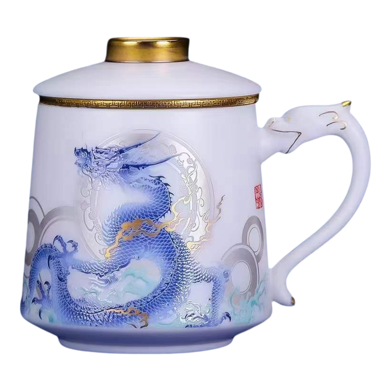 景德镇带盖描金商务礼品茶杯包邮