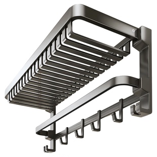 佳帮手网篮毛巾架卫生间置物架浴室免打孔浴巾架厕所太空铝折叠架