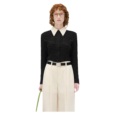 N·MORE设计师品牌 春夏奶油白泡泡纱肌理弧形摆短外套简约外套