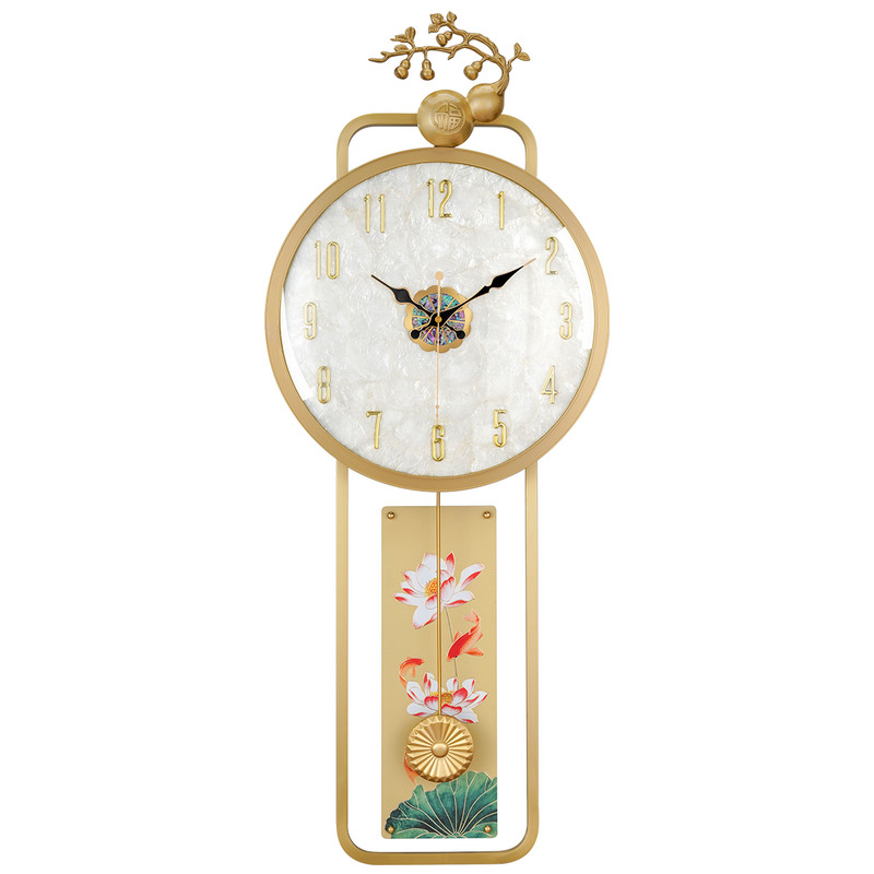 汉时金属黄铜中式圆形福鹿挂钟
