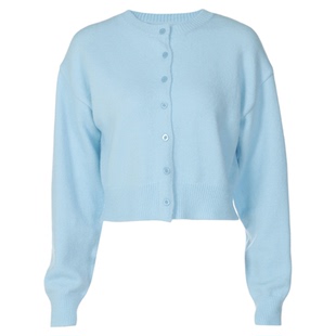 gusty秋冬雾霾蓝纯色百搭长袖针织衫女街头ins辣妹风开衫毛衣外套