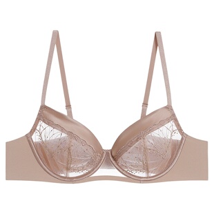 爱慕星辰内衣女软钢圈三明治杯薄大胸显小/小胸聚拢性感蕾丝文胸