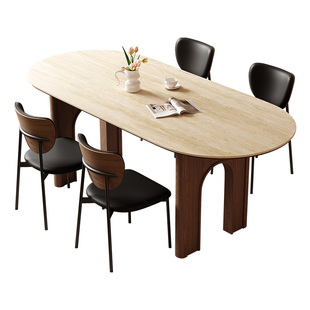 馨佰利实木岩板餐桌家用客厅小户型饭桌2026新款中古风餐桌椅组合