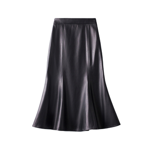 海宁真皮皮裙女A字半身裙鱼尾裙羊皮中长裙百搭显瘦2025秋装新款