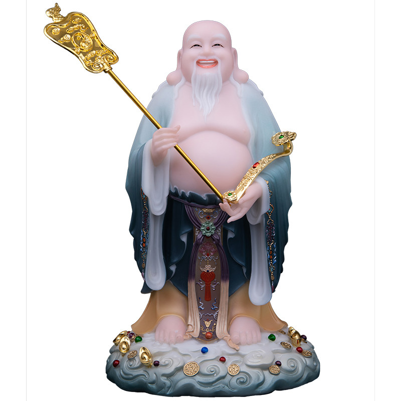 汉白玉石实心赤脚大仙像彩绘贴金家居桌面佛堂供奉摆件赤脚金仙