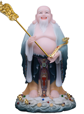 汉白玉石实心赤脚大仙像彩绘贴金家居桌面佛堂供奉摆件赤脚金仙