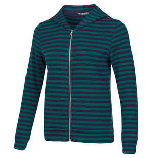 长袖条纹连帽卫衣纯棉带帽妈妈拉链外套开衫短薄款女春秋宽松全棉