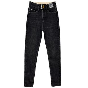 特厚加绒牛仔裤女冬季加厚2025年新款羊羔绒高腰显瘦紧身小脚长裤