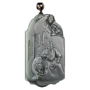 昆玉谣新疆和田玉青玉塔青武关公吊坠关公玉牌玉石玉坠挂件男款