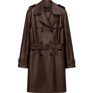 播 bo 商场同款皮质风衣女收腰复古英伦风外套BDR1FD2410