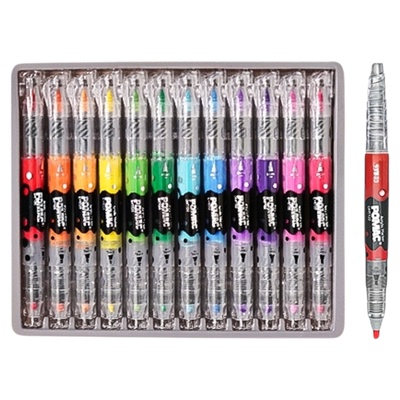 白雪直液式双头丙烯马克笔水性彩色水彩笔无毒可水洗小学生儿童美术专用涂鸦笔不透色可叠色画画笔套装DMT122