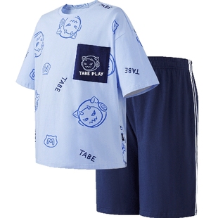 7A抑菌睡衣套装小猪托尼男胖童夏季短袖家居服套装加肥加大中大童