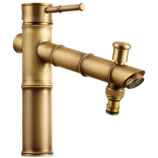 户外庭院防冻黄铜水龙头复古冷热室外花园水池仿古竹节中古风法式