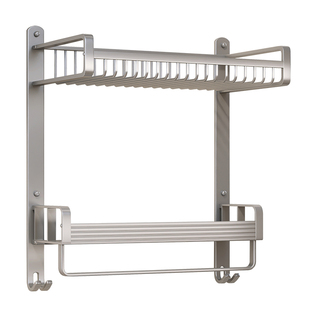 卫生间置物架毛巾架一体浴室架子免打孔厕所浴巾架洗手间收纳壁挂