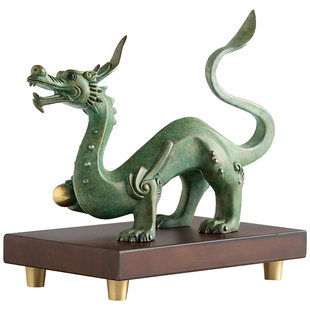 黄铜青龙摆件生肖龙戏珠中式家居装饰礼品客厅书房办公室桌面摆设