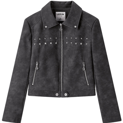 乐町水洗机车夹克2024春季新款甜酷外套女C2BBE1203