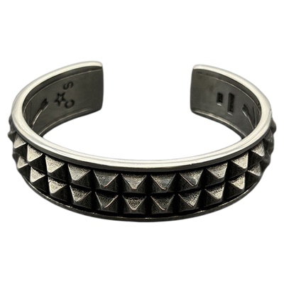 s925纯银克罗伈复古做旧双层铆钉手镯男sanderson款霸气手环潮牌