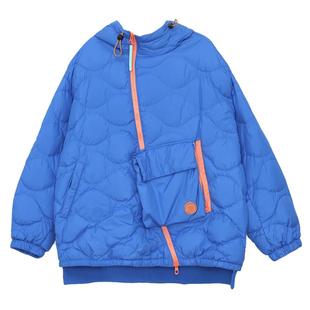 MOVEUP幻走2024冬季新款.FUN系列撞色斜拉链中长款轻薄羽绒服女