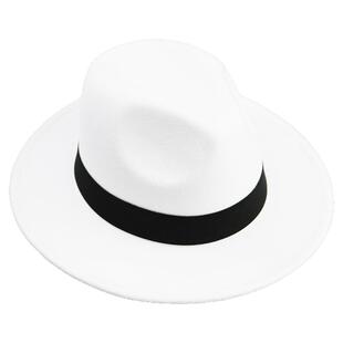 礼帽男女春秋新款呢子大檐礼帽黑色白色英伦复古绅士帽宽檐爵士帽