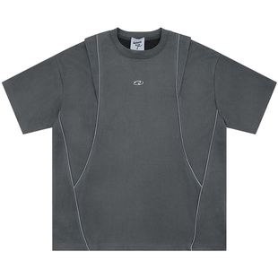 From Mars 短暂的记号 复古线条拼接男女小众宽松百搭短袖T恤夏季