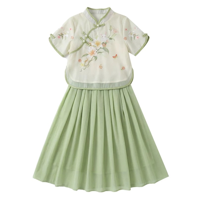 女童汉服夏季新中式旗袍裙两件套