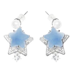 沈月同款·蓝天使星星925纯银珍珠耳环女小众设计耳饰无耳洞耳夹