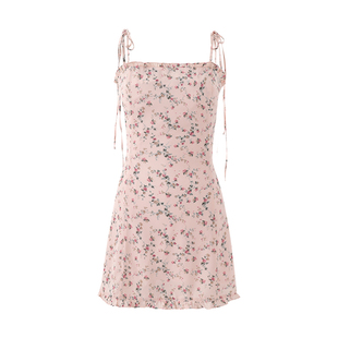 叶舒华张元英同款Notyourrose25超火法式碎花吊带连衣裙女