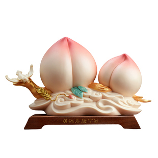 东方泥土 《福寿康宁》陶瓷寿桃摆件中式祝寿礼品送长辈生日礼物