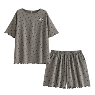 家乐芬睡衣女士夏季夏天夏款短袖短裤纯棉家居服大码熊猫薄款套装