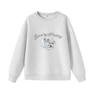 班尼路加绒卫衣女2026新款冬季套头厚外套宽松百搭印花圆领上衣M