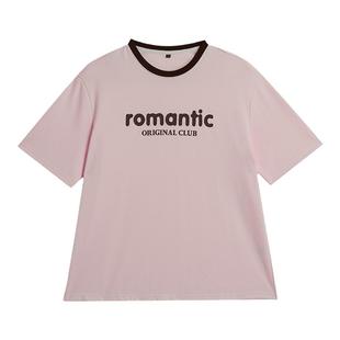 UnBleu短袖t恤女潮牌新款通勤女装夏季美式复古印花粉色上衣