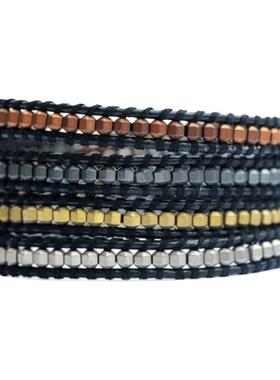 4色黑胆石黑胆石编织皮绳手链